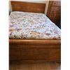 Image 1 : Antique Wooden Double Bed Frame with Mattress & Bedding Vintage with Metal Caster feet