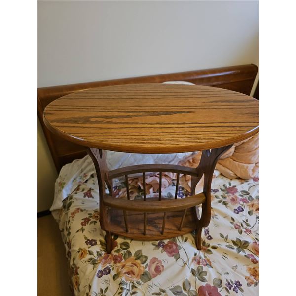 Oak Side Table with Magazine Rack