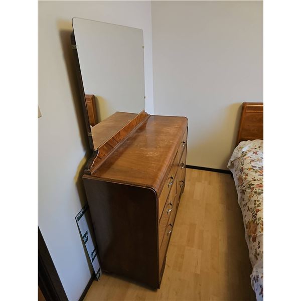 Antique Waterfall Dresser with Mirror