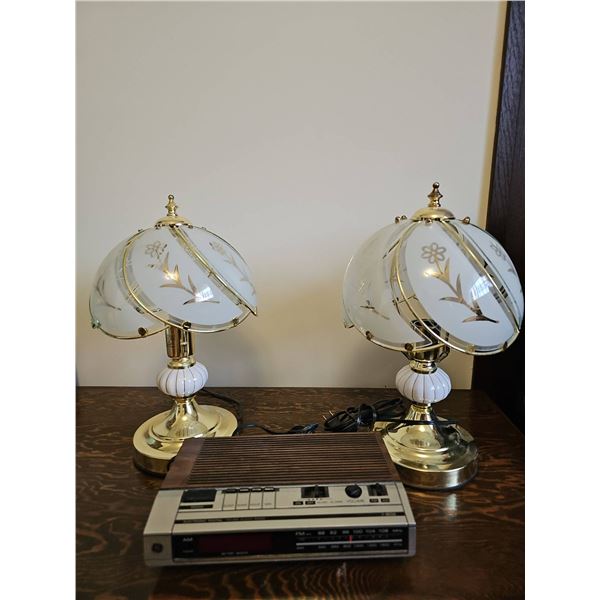 Glass Table Lamps and GE Clock Radio