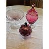 Image 1 : Trio of Cranberry Glass Lidded Dishes