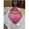 Image 4 : Trio of Cranberry Glass Lidded Dishes