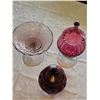 Image 5 : Trio of Cranberry Glass Lidded Dishes