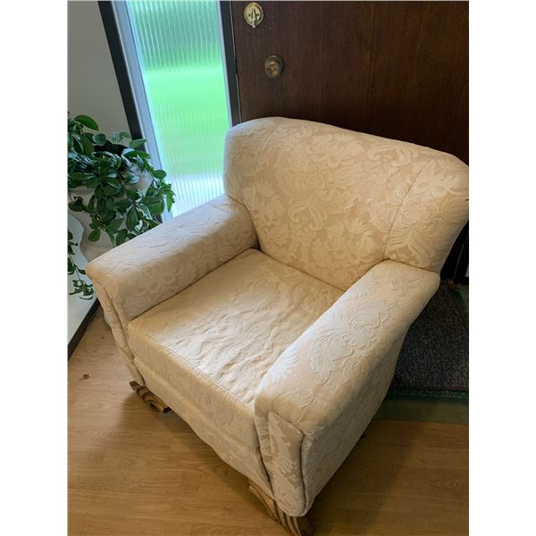 Vintage 1950s Upholstered Armchair with Carved Feet