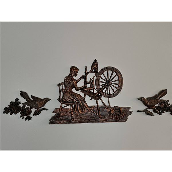 Bronze Finish Wall Decor Set Spinning Wheel Copper craft