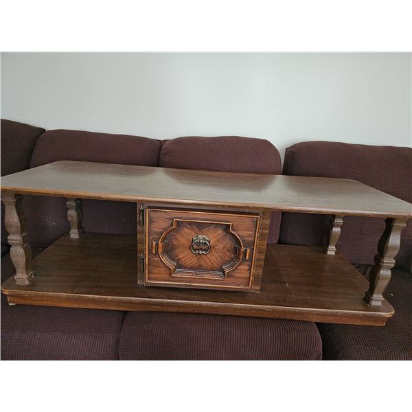 Wood Coffee Table with Center Cabinet