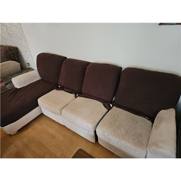 Sectional Sofa with Brown and Beige Covers