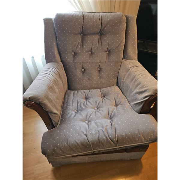 Upholstered Swivel Rocker  Armchair with Wooden Accents