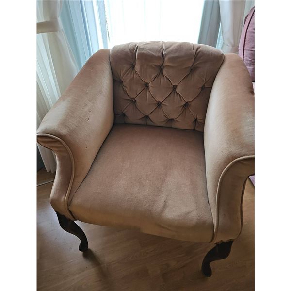 Charming Vintage Upholstered Armchair with Tufted Back