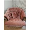 Image 1 : Charming Pink Vintage Upholstered Armchair with Wooden Accents