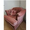 Image 2 : Charming Pink Vintage Upholstered Armchair with Wooden Accents