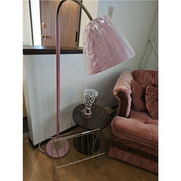 MCM Lot Vintage Soft Pink  Lamp, MCM Table, MCM Lamp, Magazine Stand