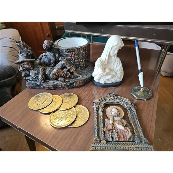 Decorative Figurines Plaques Coin Lot with MCM Side Table