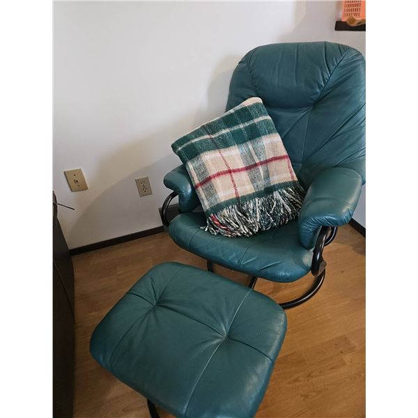 Green Faux Leather Swivel Chair and Ottoman