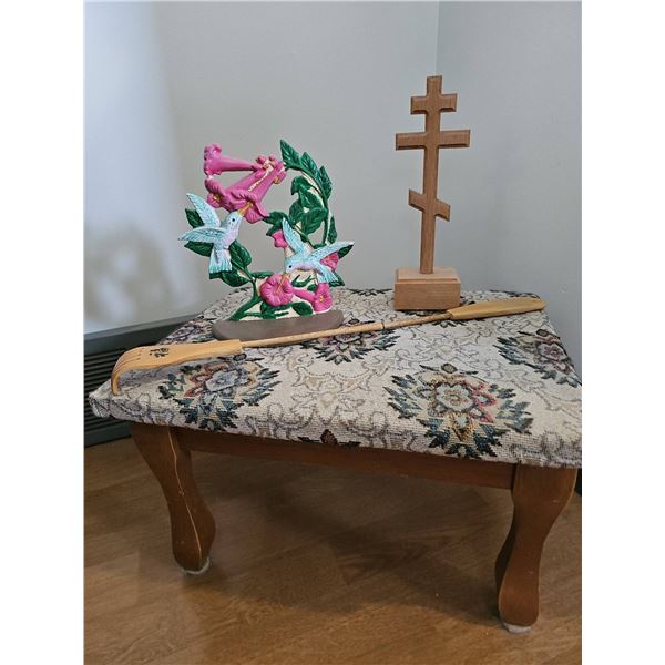 Decor Pieces on Upholstered Stool