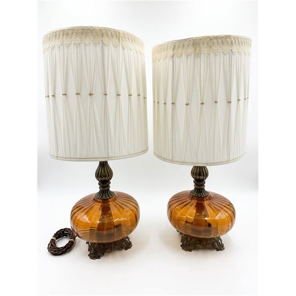 Vintage 1970s Amber Glass Table Lamps in Mint Condition