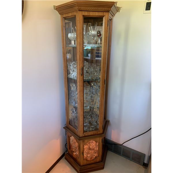 Light Up Glass-Front Corner Display Cabinet With Contents