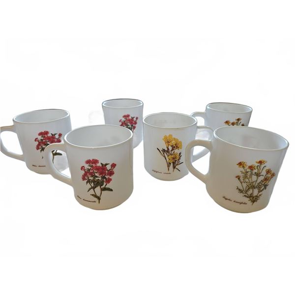 Six White Floral Coffee Mugs