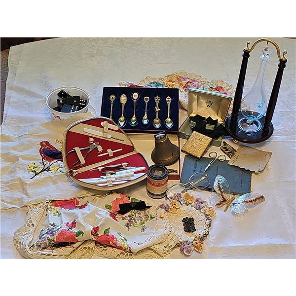 Lot: Spoons, Vanity Set, Ephemera