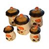 Image 2 : Set of Five Vintage Hand Painted Ceramic Mushroom Canisters