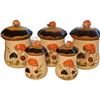 Image 4 : Set of Five Vintage Hand Painted Ceramic Mushroom Canisters