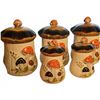 Image 6 : Set of Five Vintage Hand Painted Ceramic Mushroom Canisters