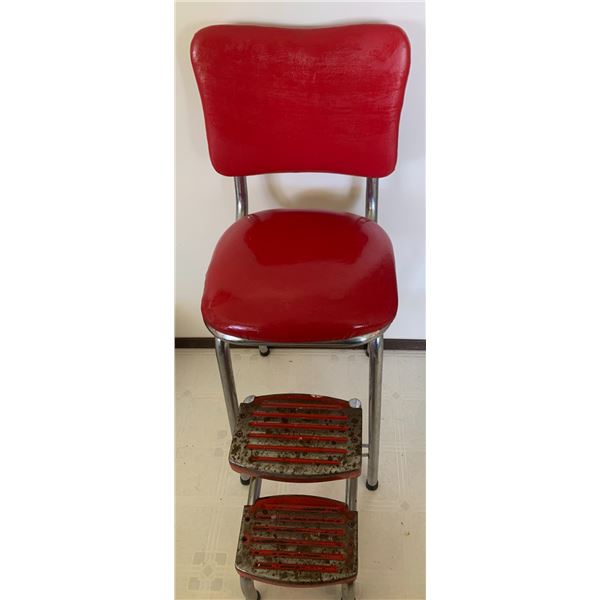Vintage Red Metal Step Stool Chair
