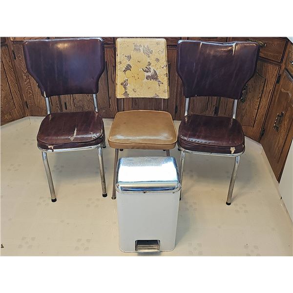 3 Mid-Century Chairs and Trash Bin