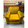 Image 2 : Vintage MCM Mustard Velvet Armchair with Wood Accents