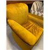 Image 4 : Vintage MCM Mustard Velvet Armchair with Wood Accents