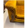 Image 5 : Vintage MCM Mustard Velvet Armchair with Wood Accents