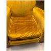 Image 7 : Vintage MCM Mustard Velvet Armchair with Wood Accents