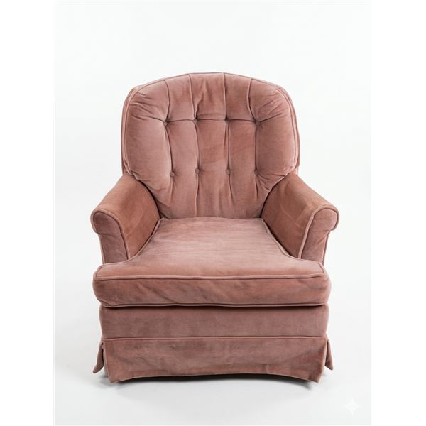 Vintage Blush Pink Upholstered Rocking Armchair