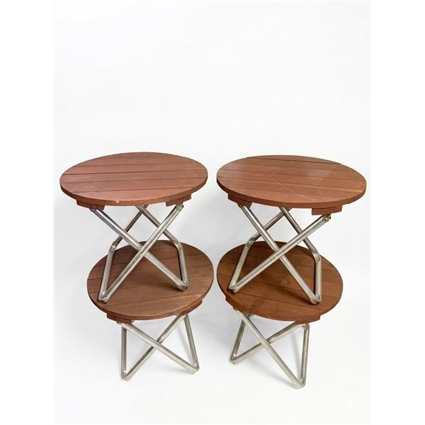 Four Round Wood and Metal Tables