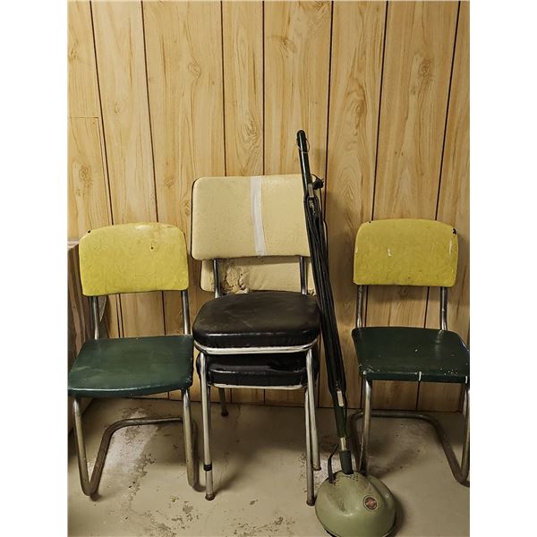 3 Vinyl and Metal Chairs, Vintage Floor Polisher