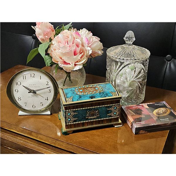 Decorative Items Lot with Clock and Jar