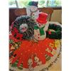 Image 1 : Christmas Decor Lot: Snowman Blow mold small.  Artificial Wreath, Tree Skirt Vintage