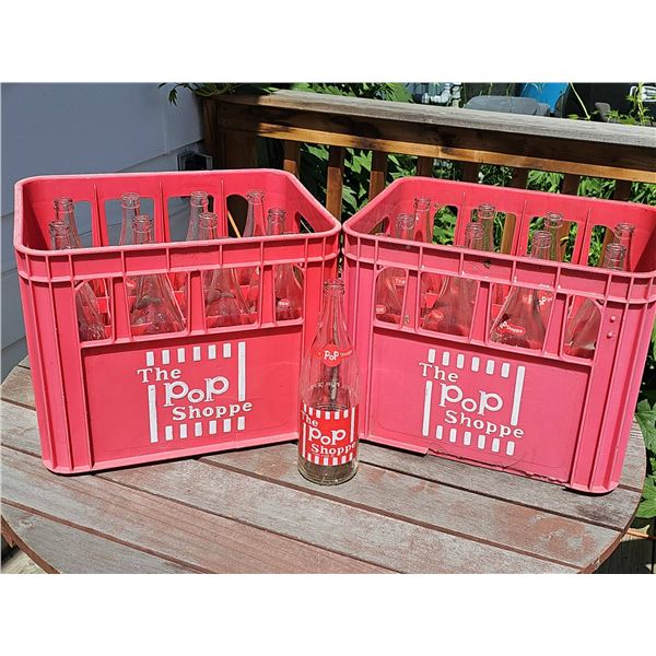 The Pop Shoppe Glass Bottles in Original Red Crates, Set of 24