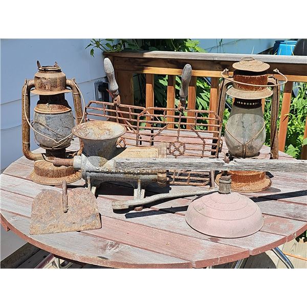 Vintage Farm and Barn Tools, Lanterns and Grinder