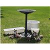 Image 1 : Outdoor Garden Lot with Bird Bath, Planters, and Animal Figurines