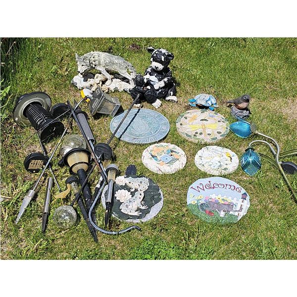 Garden Decor With Figurines, Stepping Stones, Solar Lights