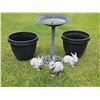 Image 1 : Garden Bird Bath with Two Planters and Three Decorative Bunny Figures