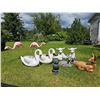 Image 1 : Vintage Garden Animal Ornament Lot Including Swans, Flamingos, Lambs, Deer, and Owl