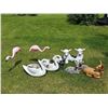 Image 3 : Vintage Garden Animal Ornament Lot Including Swans, Flamingos, Lambs, Deer, and Owl