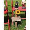 Image 5 : Red Folding Chairs, Three Garden Gnomes, Rake, and Garden Decor Sign