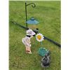 Image 1 : Garden Decoration Lot With Lantern, Girl, Flower, and Rooster Figures