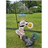 Image 4 : Garden Decoration Lot With Lantern, Girl, Flower, and Rooster Figures