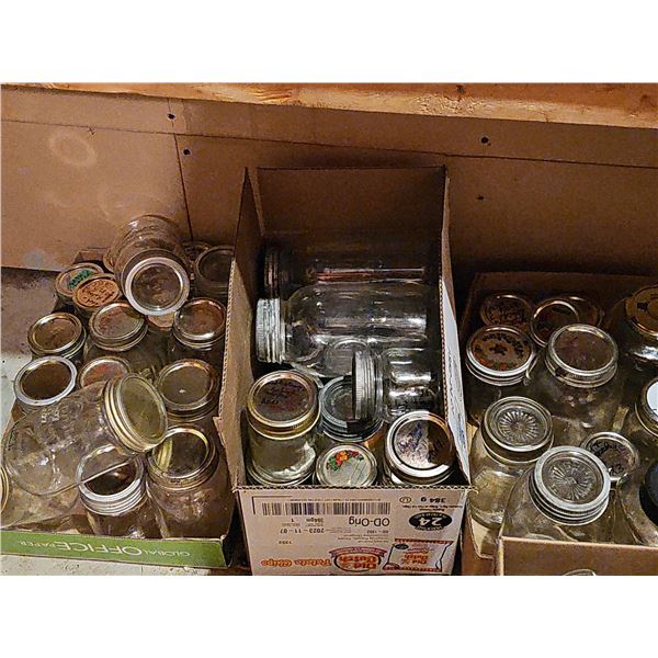 Large Assortment of Glass Mason and Canning Jars with Lids