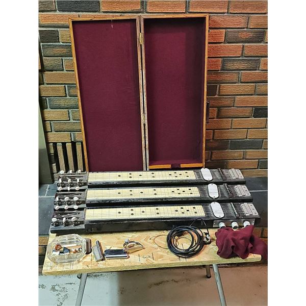 Triple Neck Lap Steel Guitar With Case And Accessories