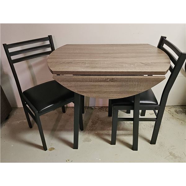 Drop-Leaf Dining Table With Two Black Metal Chairs-Like New Condition
